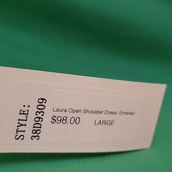Jade Melody Tam NWT shoulder baring, green dress. Size large. Pull-over style - Picture 3 of 10
